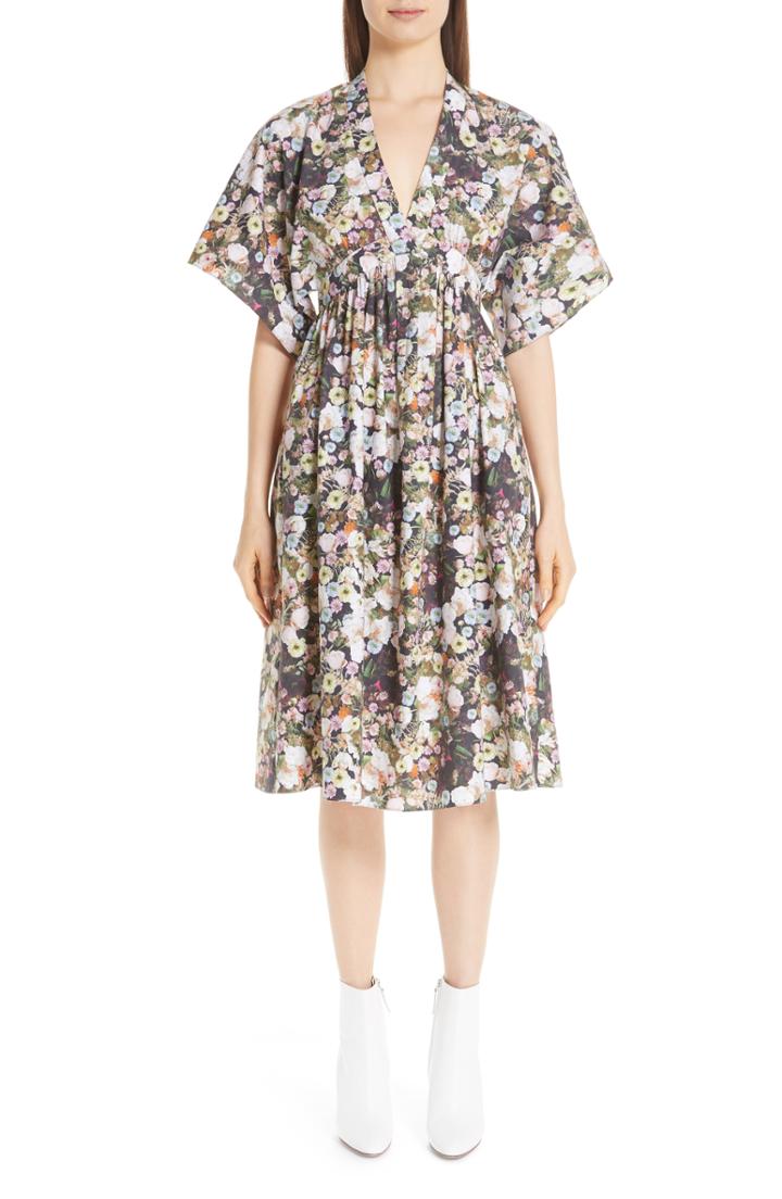 Women's Adam Lippes Floral Print Poplin Dress - Black