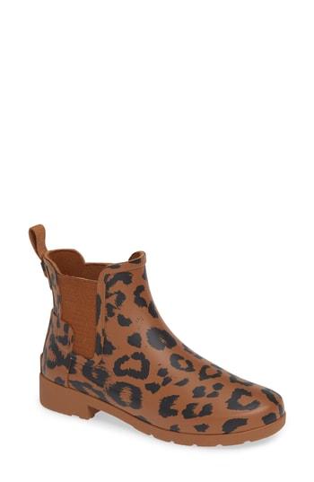 Women's Hunter Original Leopard Print Refined Chelsea Rain Boot M - Brown