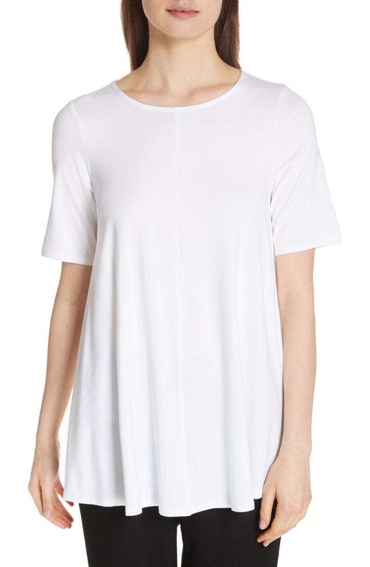 Women's Eileen Fisher Jewel Neck Elbow Sleeve Tunic - White