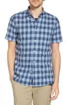 Men's 1901 Trim Fit Buffalo Check Linen Blend Sport Shirt - Blue