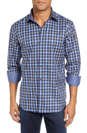 Men's Bugatchi Trim Fit Ombre Plaid Sport Shirt - Blue