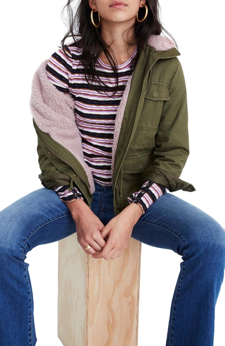 Women's Madewell Faux Shearling Trimmed Surplus Jacket - Green