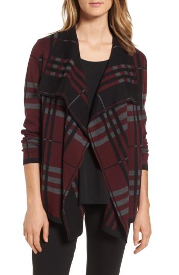 Women's Chaus Plaid Cotton Cardigan - Burgundy
