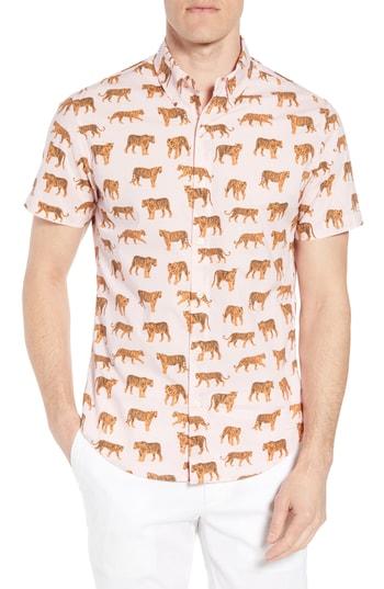 Men's Bonobos Riviera Slim Fit Tiger Print Sport Shirt R - Pink