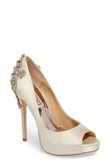 Women's Badgley Mischka Karolina Embellished Peep Toe Pump .5 M - Ivory