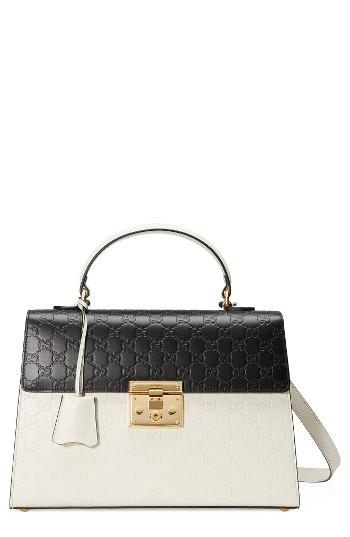 Gucci Medium Padlock Top Handles Signature Leather Satchel -