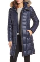 Women's Andrew Marc Quilted Coat With Genuine Coyote Fur - Blue