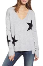 Women's Pam & Gela Star Intarsia V-neck Sweater, Size - Grey