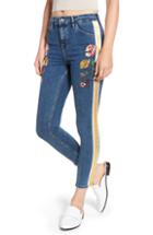 Women's Topshop Stripe Floral Denim Pants W X 30l (fits Like 25-26w) - Blue