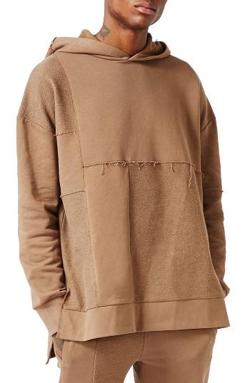Men's Topman Aaa Collection Panelled Oversize Hoodie - Brown
