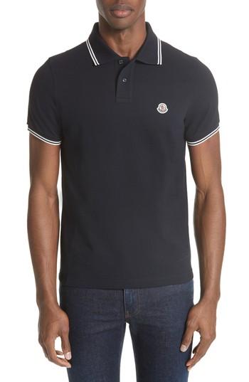 Men's Moncler Striped Collar Polo Shirt - Blue