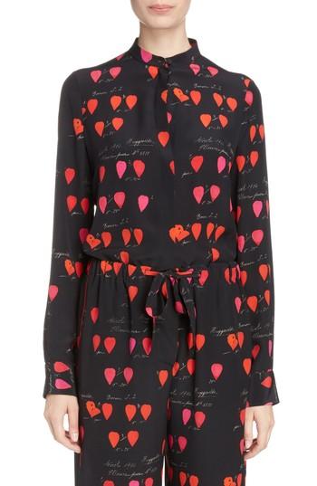 Women's Alexander Mcqueen Petal Print Silk Blouse Us / 34 It - Black