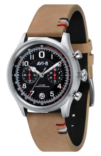 Men's Avi-8 Flyboy Lafayette Chronograph Leather Strap Watch, 43mm