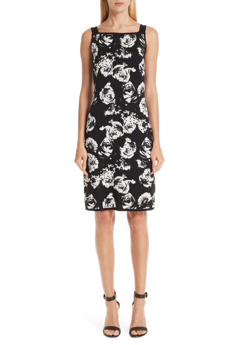 Women's St. John Collection Blister Floral Knit Dress - Black