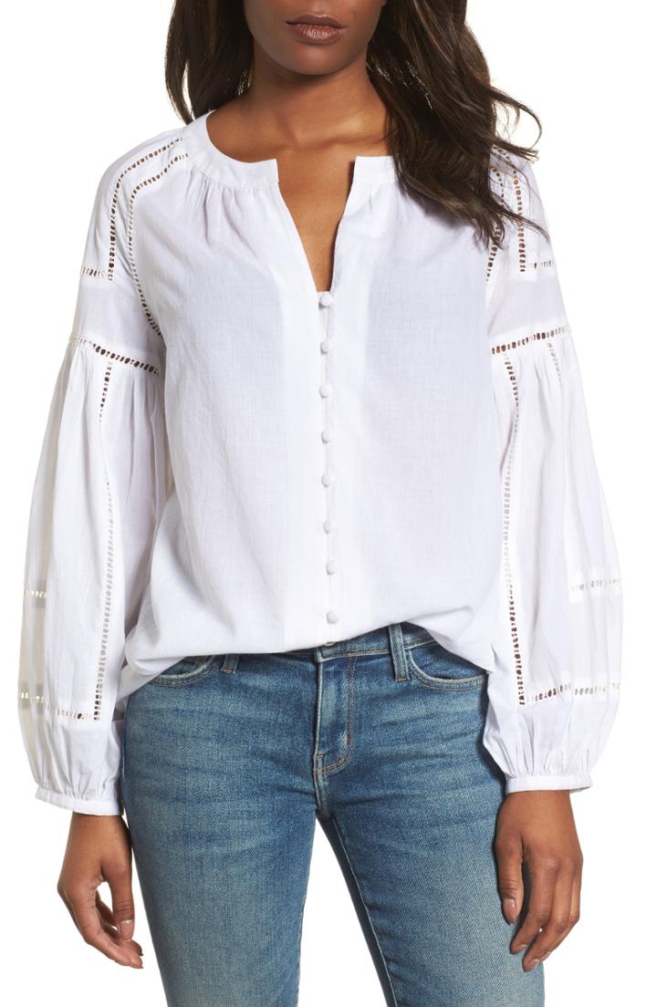 Women's Caslon Embroidered Peasant Sleeve Top