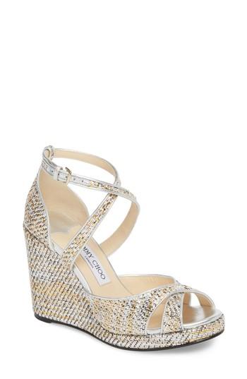 Women's Jimmy Choo Alanah Metallic Wedge Sandal Us / 34eu - Metallic