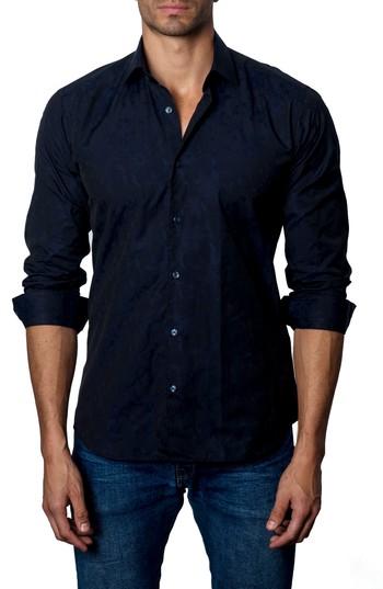 Men's Jared Lang Floral Jacquard Sport Shirt - Blue