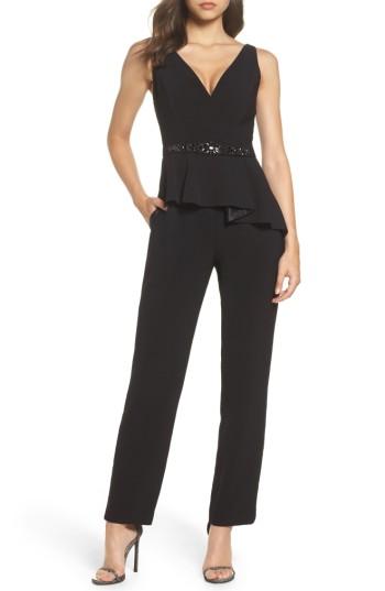 Women's Vince Camuto Embellished Belt Peplum Jumpsuit - Black