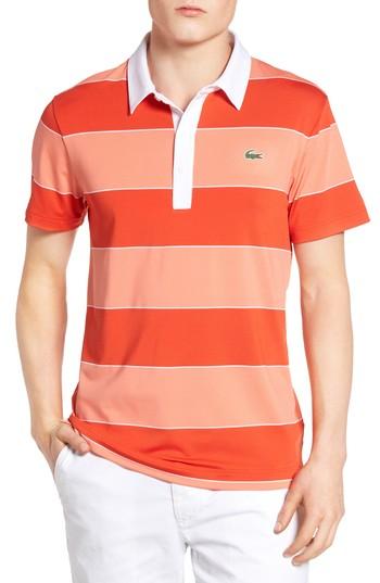 Men's Lacoste Sport Stripe Golf Jersey Polo (xxl) - Red