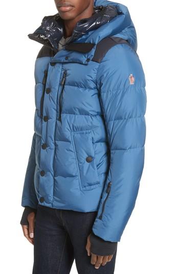 Men's Moncler Grenoble Rodenberg Mixed Media Hooded Down Coat - Blue