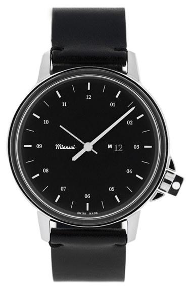 Men's Miansai 'm12' Round Leather Strap Watch, 39mm