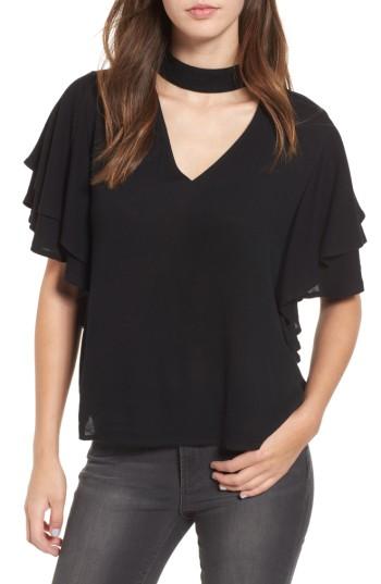 Women's Leith Choker Ruffle Sleeve Top - Black