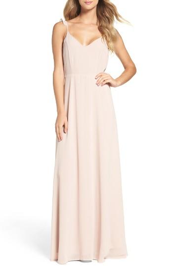 Women's Lulus Flutter Strap A-line Chiffon Gown - Pink