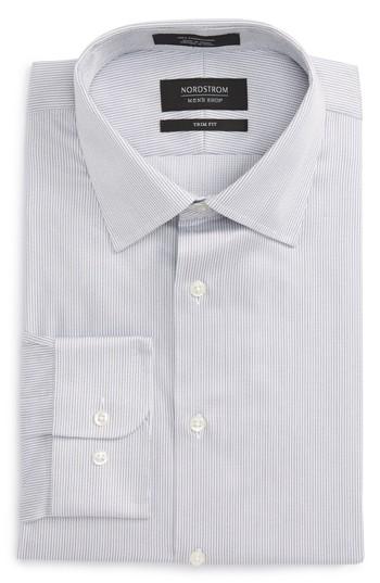 Men's Nordstrom Men's Shop Trim Fit Stripe Dress Shirt 32/33 - Grey