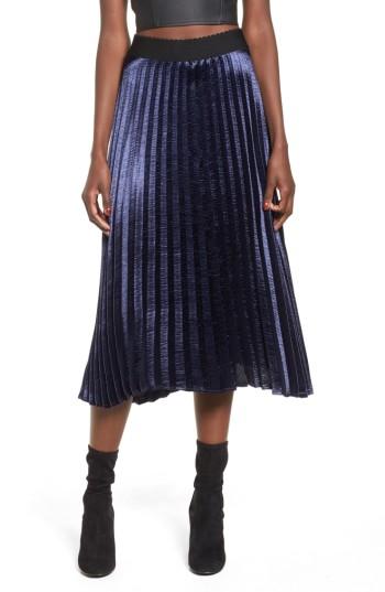 Women's Elodie Pleated Satin Midi Skirt - Blue