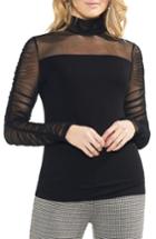 Women's Vince Camuto Ruched Sleeve Sheer Detail Blouse, Size - Black