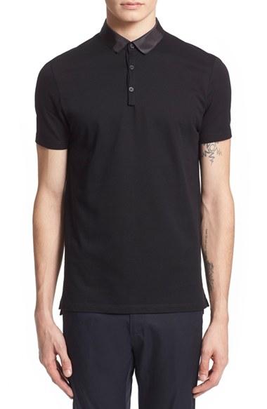 Men's Lanvin Grosgrain Collar Polo - Black