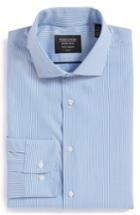 Men's Nordstrom Men's Shop Tech-smart Trim Fit Stretch Stripe Dress Shirt .5 32/33 - Blue