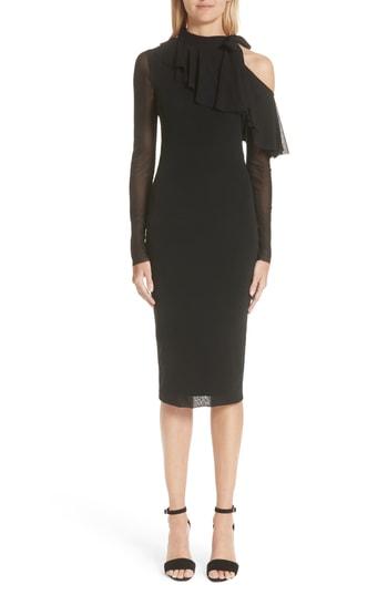Women's Fuzzi Ruffle Neck One-shoulder Tulle Dress - Black