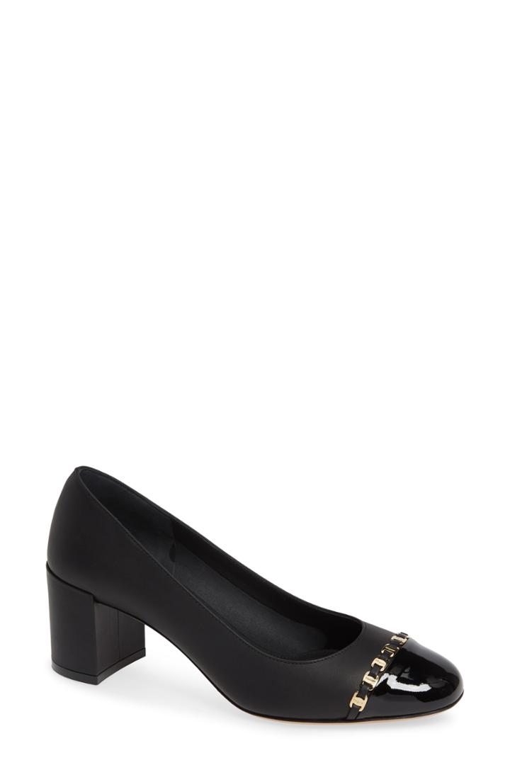 Women's Salvatore Ferragamo Avella Chainlink Trim Pump B - Black
