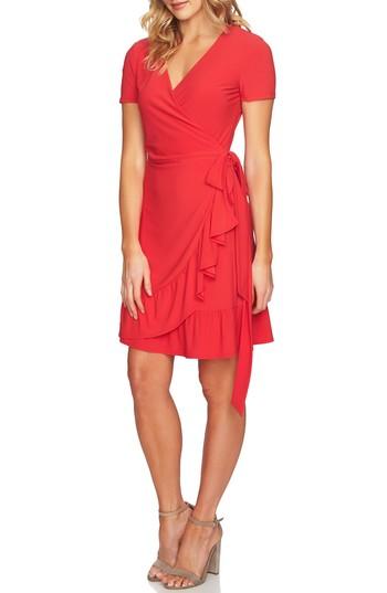 Women's Cece Belted Ruffle Wrap Dress - Red