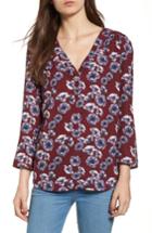 Women's Hinge Print V-neck Top - Burgundy