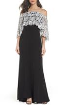 Women's Tadashi Shoji Illusion Neck Cape Gown - Black