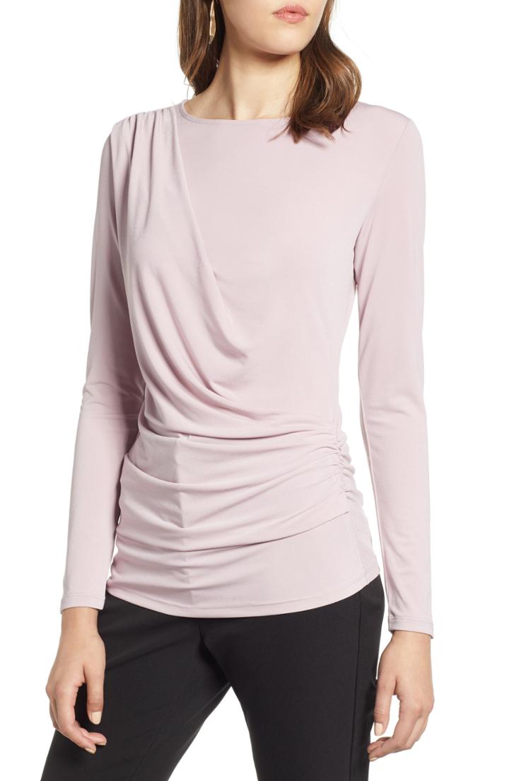 Petite Women's Halogen Drape Front Jersey Top P - Purple