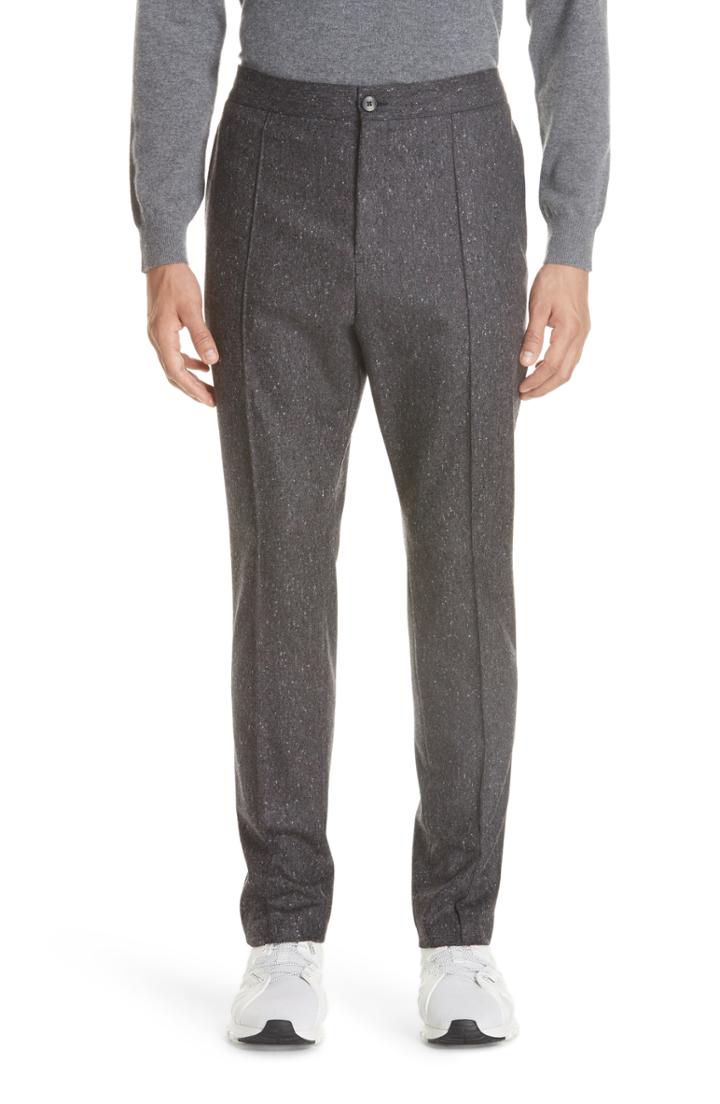 Men's Z Zegna Flat Front Solid Wool Trousers R - Grey