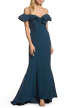 Women's Jarlo Yazmin Ruffle Off The Shoulder Gown - Blue