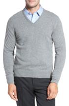 Men's David Donahue Cashmere V-neck Sweater, Size - Grey