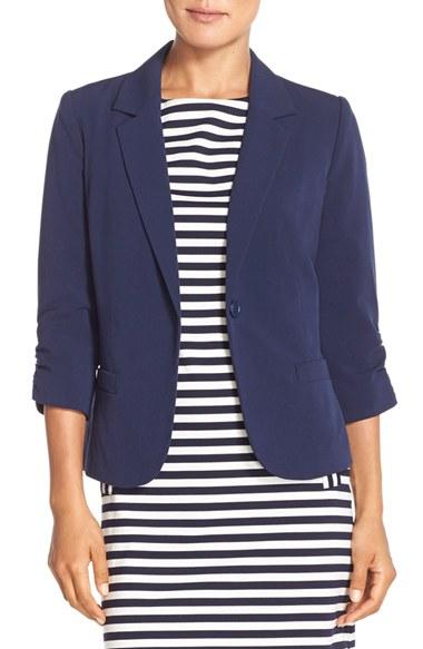 Women's Eliza J Ruched Sleeve Blazer - Blue