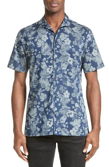 Men's The Kooples Denim Flowers Trim Fit Cotton Sport Shirt