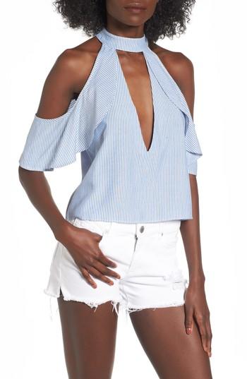 Women's Afrm Eden Cold Shoulder Halter Top - Blue