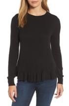 Women's Halogen Ruffle Hem Sweater - Black