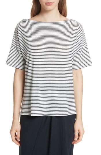 Women's Vince Classic Stripe Boat Neck Cotton Top - Blue