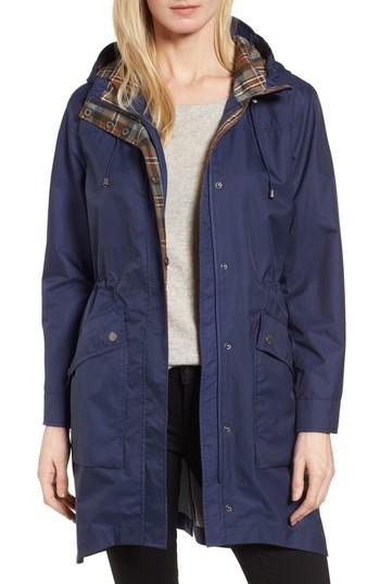 Women's Pendleton Mackenzie Plaid Trim Raincoat - Blue