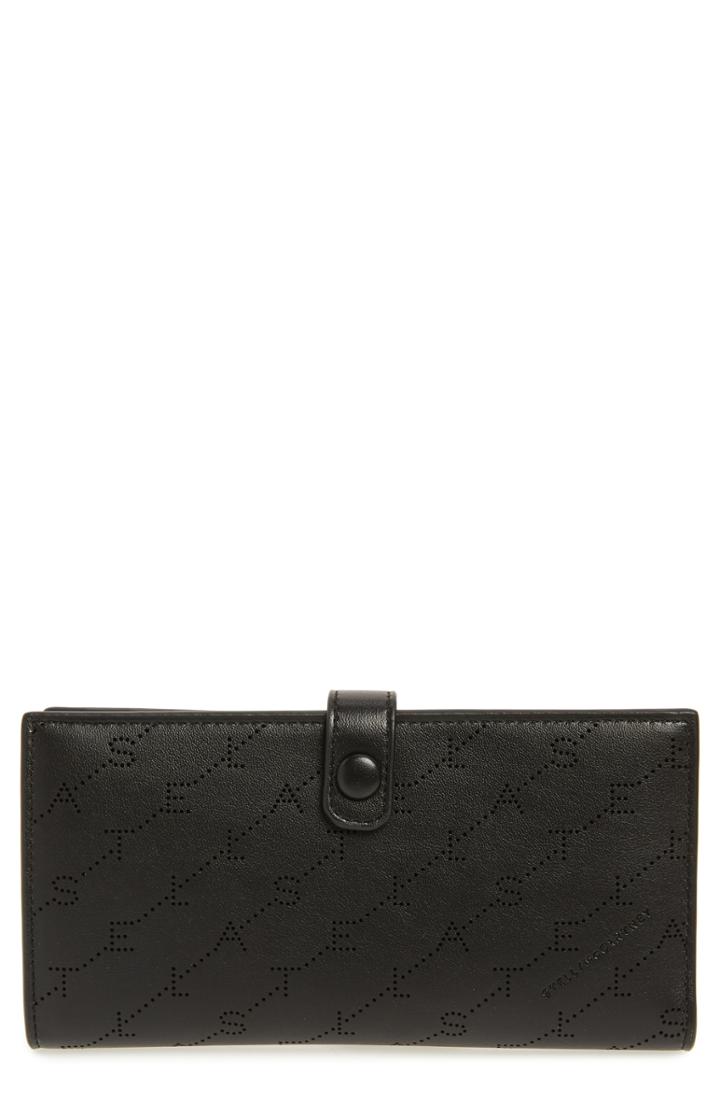 Women's Stella Mccartney Logo Perforated Faux Leather Continental Wallet - Black