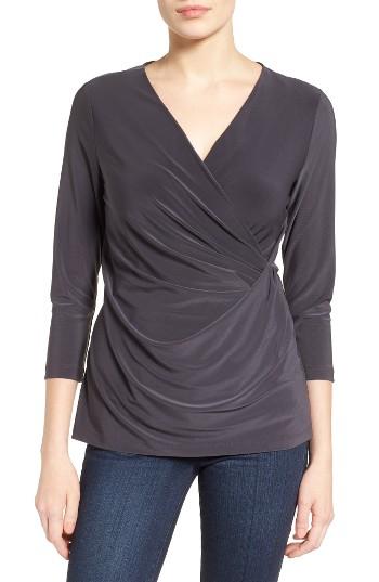 Women's Nic+zoe Solid Faux Wrap Top - Grey