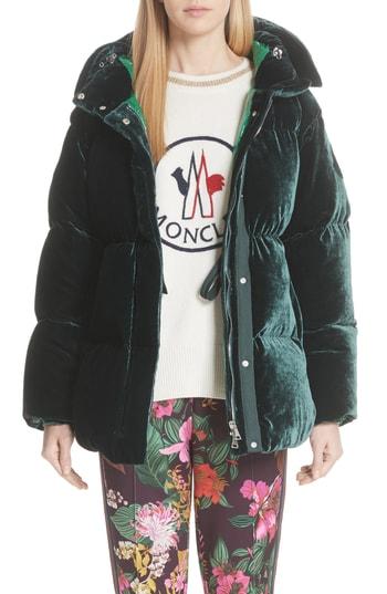 Women's Moncler Butor Hooded Velvet Down Coat - Green